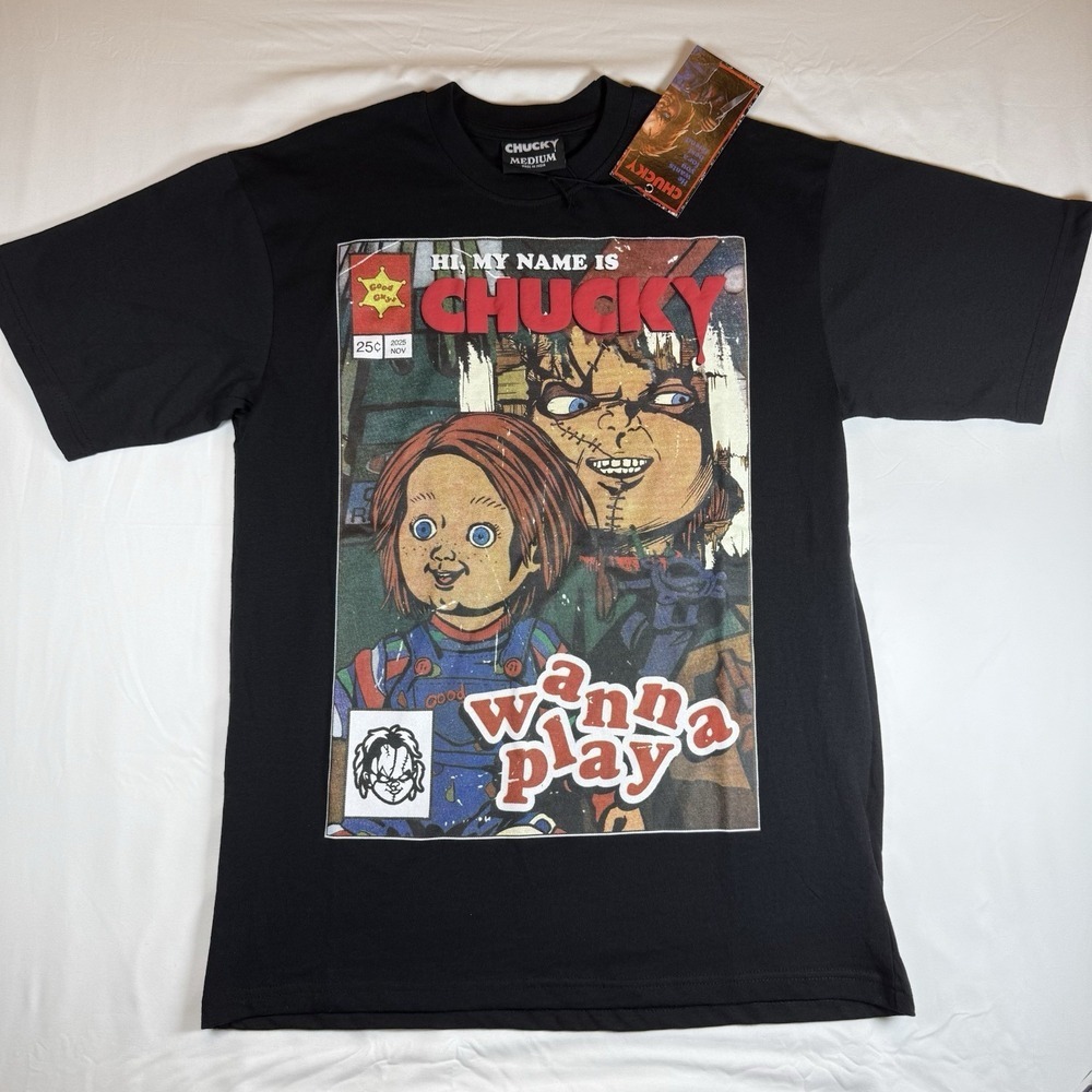Chucky Comic Book Style Graphic T-Shirt Horror Movie Tee Mens Medium
